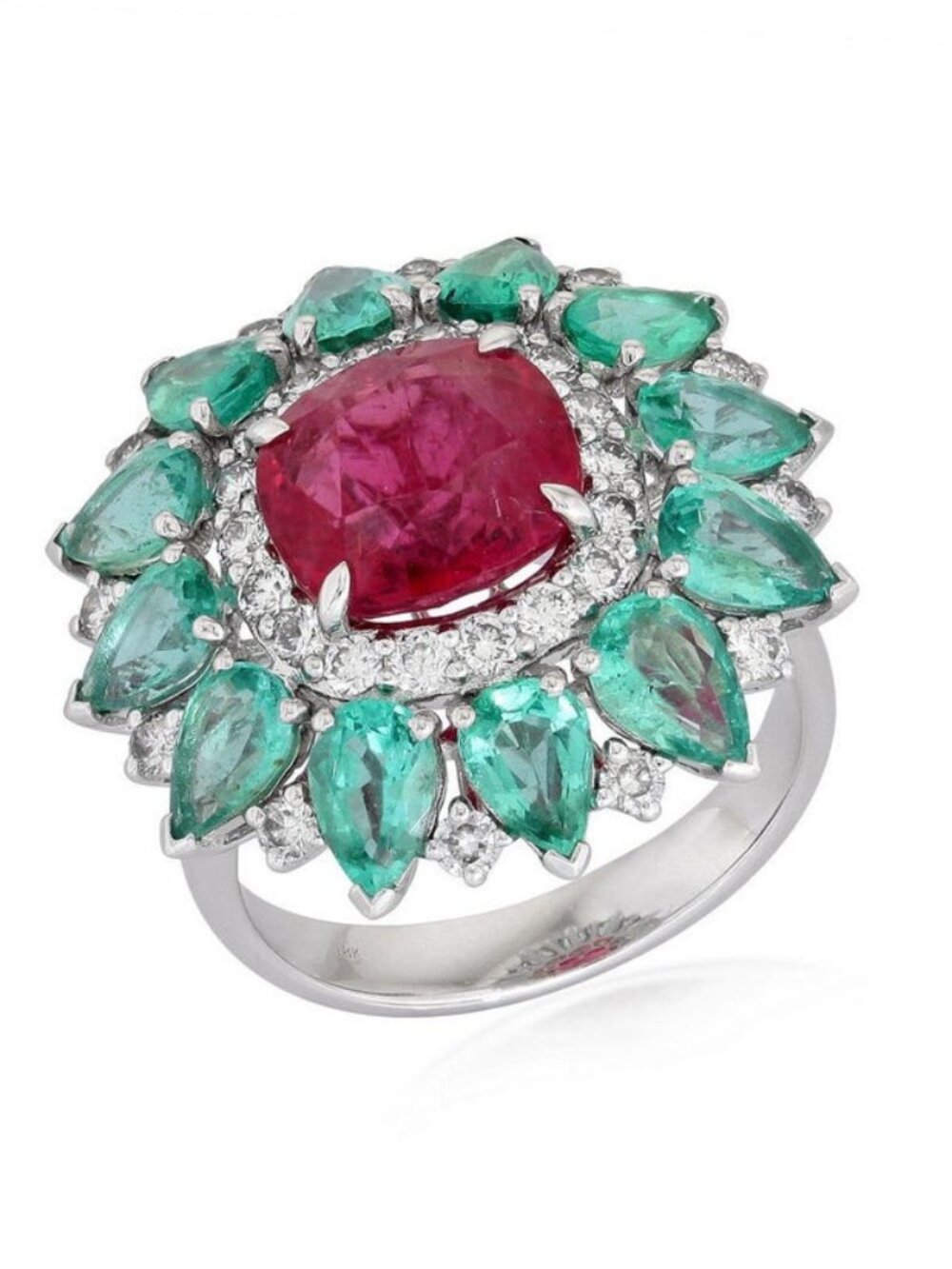 Ruby Emerald Diamond 18K Yellow Gold Signet Ring